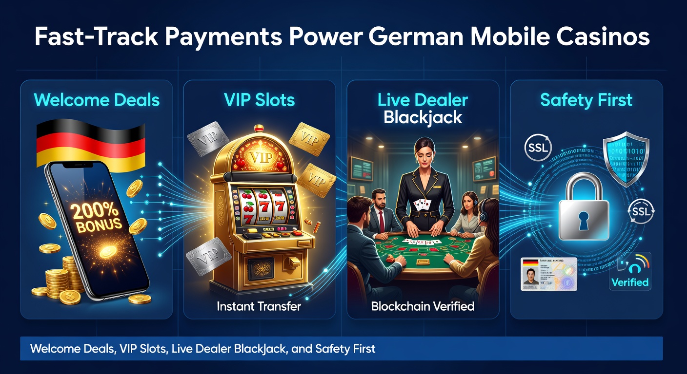 Smartphone mit Mobile-Casino-App und Blitz-Überweisungssymbol, das schnelle Zahlungen in deutschen Online-Casinos darstellt