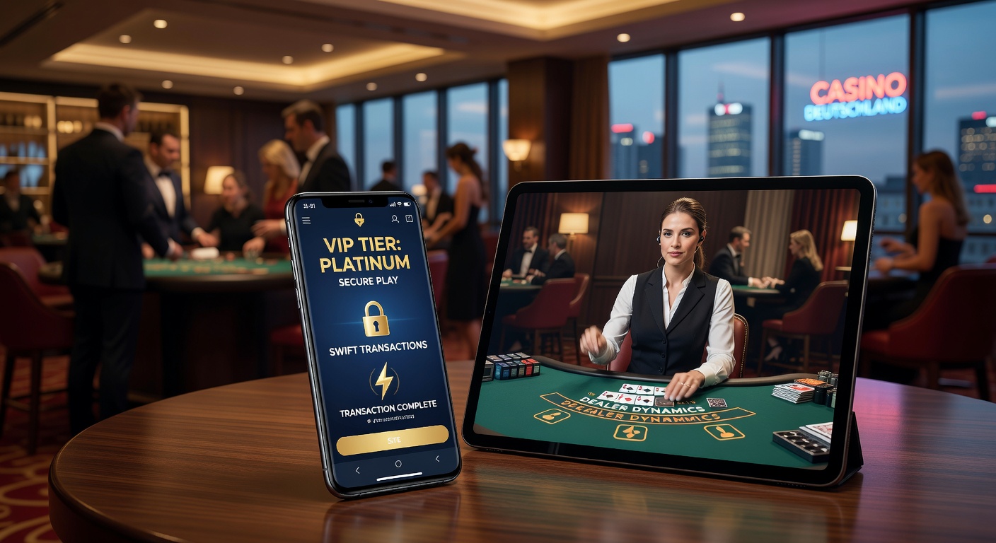 Smartphone mit Live-Roulette-Tisch und VIP-Elementen auf dem Bildschirm, umgeben von deutschen Casino-Symbolen