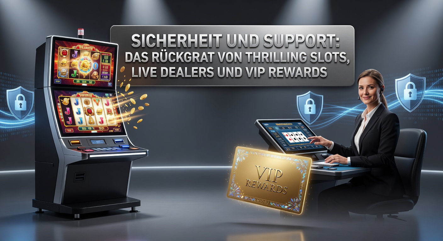 VIP-Lounge-Szene mit exklusiven Belohnungen, Sicherheits-Elementen und einem Live-Dealer-Tisch im Hintergrund